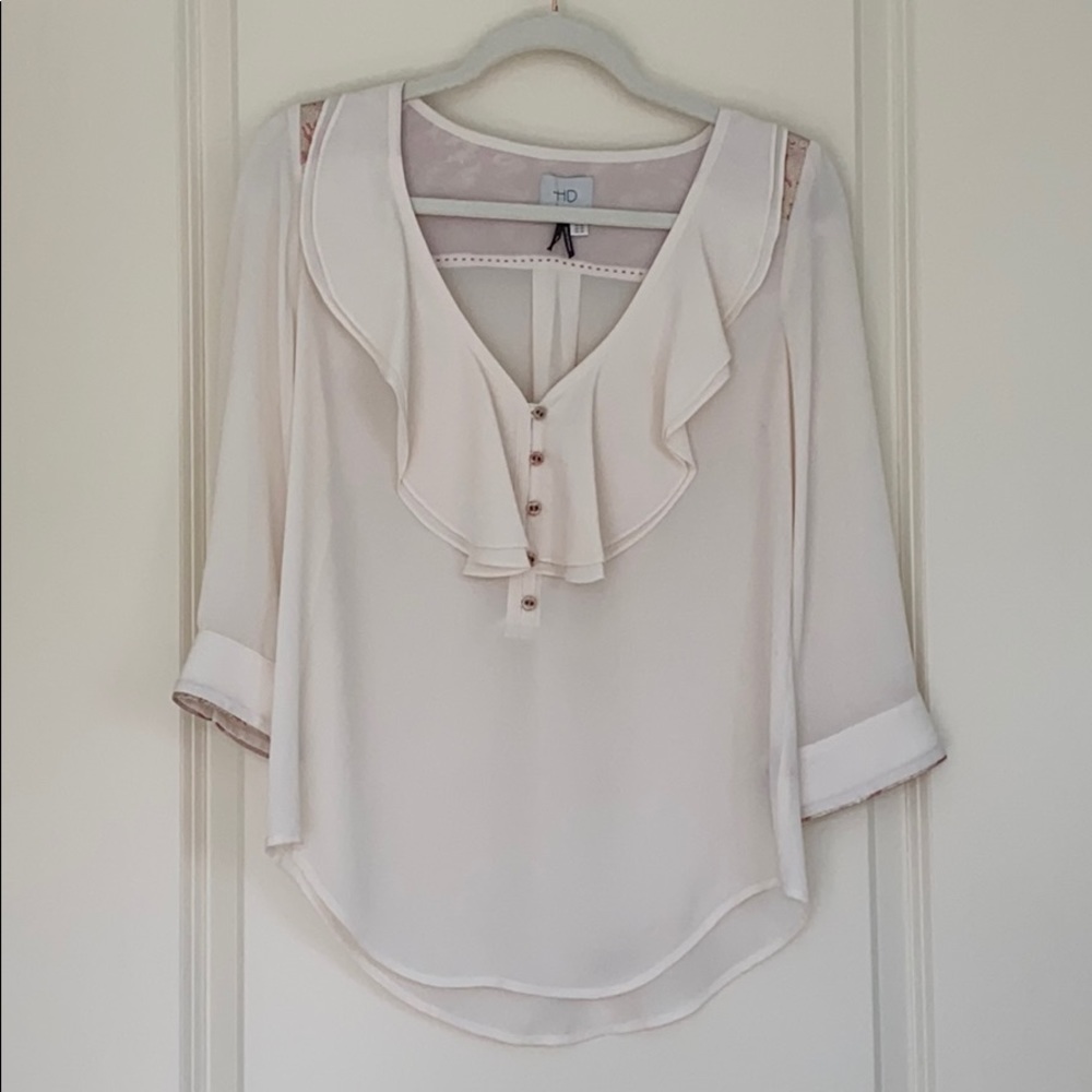 Cream Blouse with Gold and Pink Detail